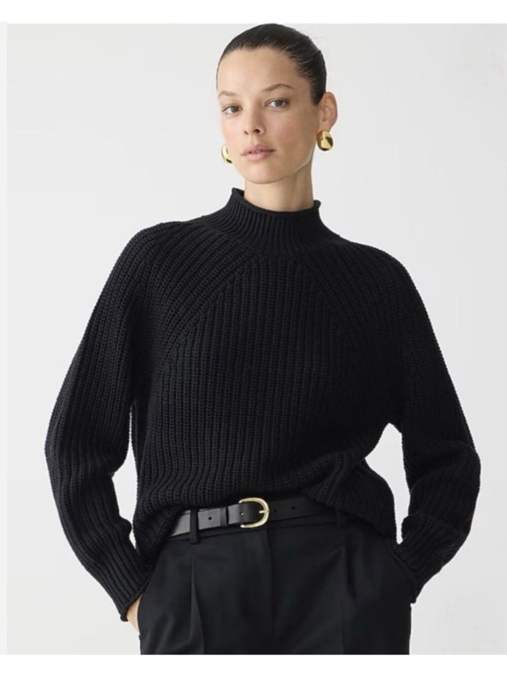 J Crew Womens Relaxed Rollneck Sweater XS Black Cotton Preppy Oversized Chunky - Picture 9 of 10